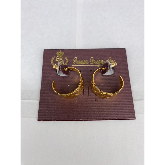 Premier Designs Maltese Goldtone Textured Alloy Open Hoop Earrings NWT Party - Picture 2 of 5